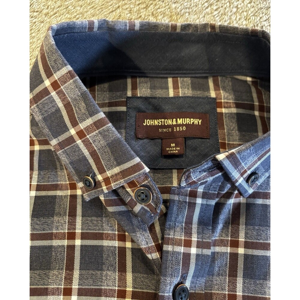 Johnston & Murphy Men's Size M Brown Flannel Long Sleeve Button-Up Shirt